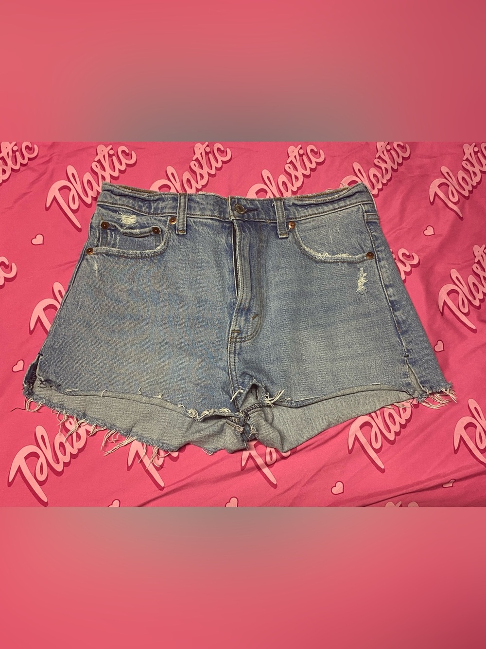 Abercrombie & Fitch High Rise Mom Shorts Denim Frayed Distressed Hem Bottoms